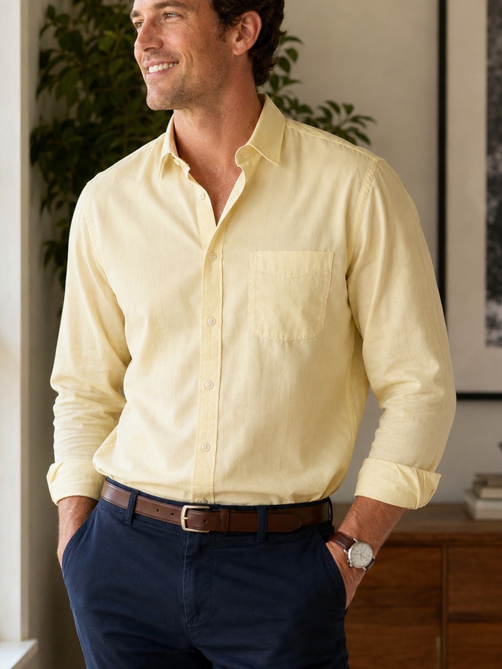 Brooks Brothers Madison Yellow Dress Shirt Men’s XL Cotton Button Front Long